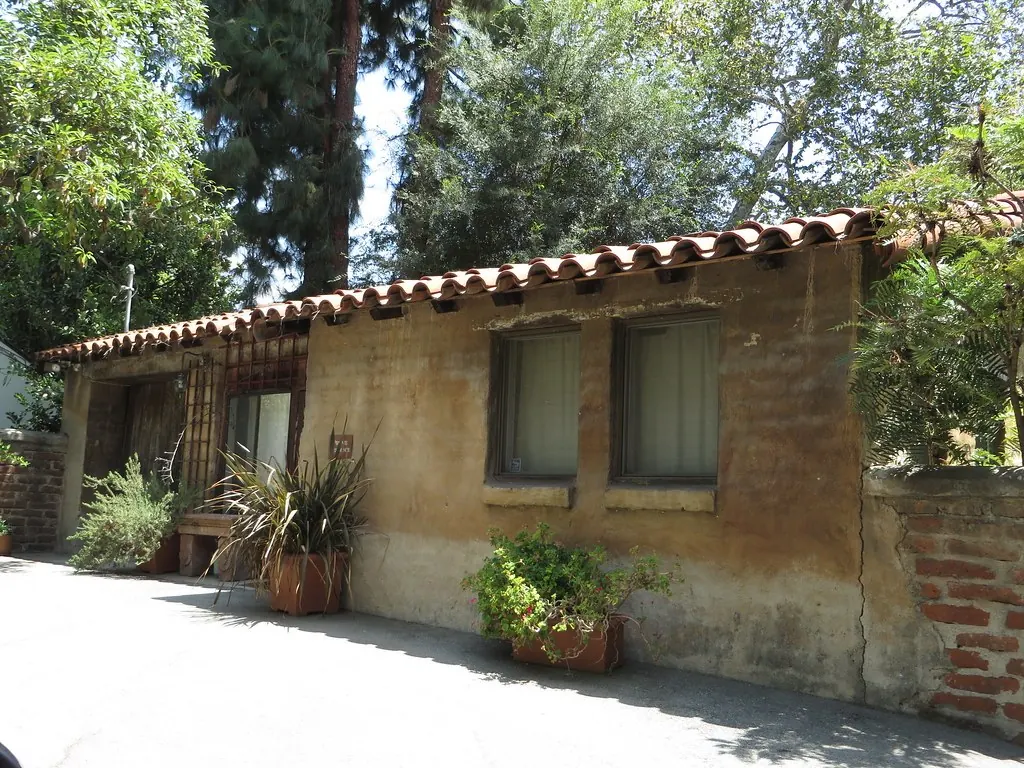 El Molino Viejo, the old mill building in San Marino, among trees