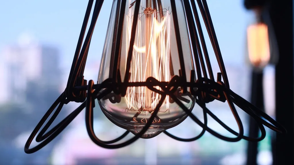 Cage pendant light with an exposed filament bulb